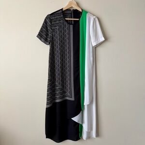 BCBGMaxAzria Asymmetrical Dress in Black, Green, and White